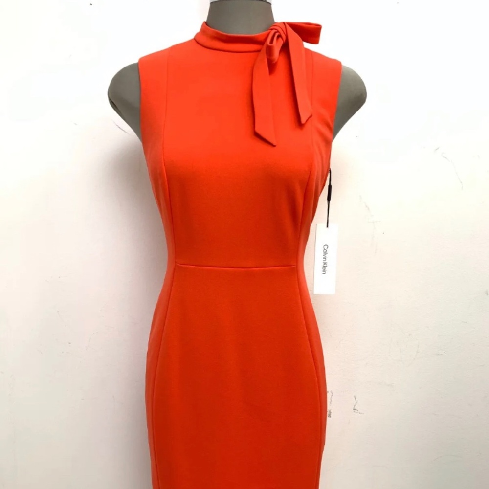 New Calvin Klein NWT GINGER Tie Bow Neck  Crepe Sheath Dress size 6